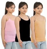 Dazico Girl's Lycra Cotton Solid Plain Camisoles/Spaghetti (Pack of 3)-thumb2