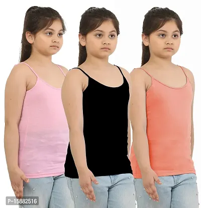 Dazico Girl's Lycra Cotton Solid Plain Camisoles/Spaghetti (Pack of 3)-thumb3