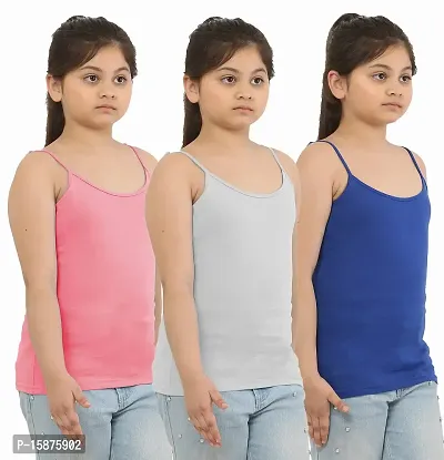 Dazico Girl's Lycra Cotton Solid Plain Camisoles/Spaghetti (Pack of 3)-thumb3