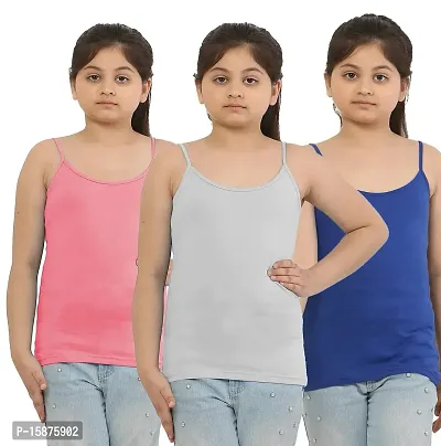 Dazico Girl's Lycra Cotton Solid Plain Camisoles/Spaghetti (Pack of 3)