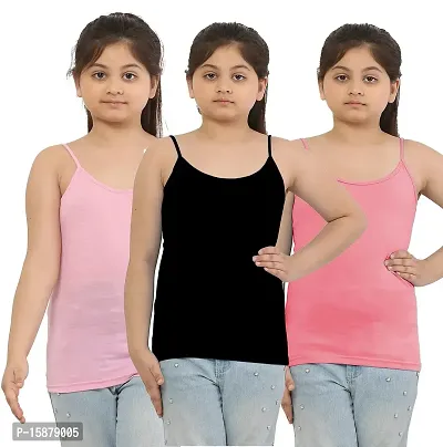 Dazico Girl's Lycra Cotton Solid Plain Camisoles/Spaghetti (Pack of 3)