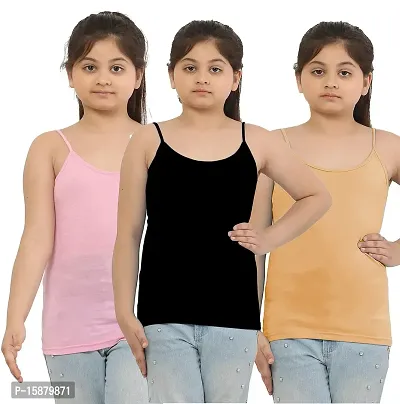 Dazico Girl's Lycra Cotton Solid Plain Camisoles/Spaghetti (Pack of 3)