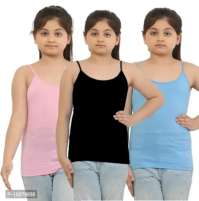 Dazico Girl's Lycra Cotton Solid Plain Camisoles/Spaghetti (Pack of 3)