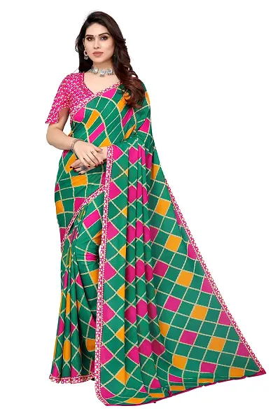 Women Georgette less border saree with Unstitched Blouse Piecee