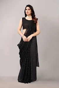 TUSHKI FAB Women's Solid Printed Net Saree With Blouse Piece (Black)-thumb4