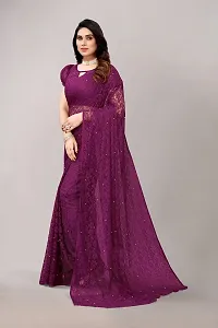 TUSHKI FAB Women's Solid Printed Net Saree With Blouse Piece (Wine)-thumb4