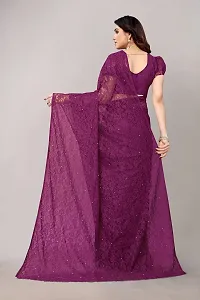 TUSHKI FAB Women's Solid Printed Net Saree With Blouse Piece (Wine)-thumb1