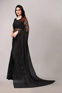 TUSHKI FAB Women's Solid Printed Net Saree With Blouse Piece (Black)-thumb3