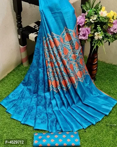 Latest Attractive Art Silk Printed Saree with Blouse piece