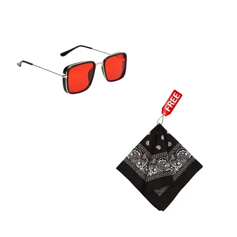 Red square sunglasses for men kabir singh sunglasses UV Protection Tony Stark Sunglasses Printed Black Cotton Hanky/Badana/Rumal for both Men  Women