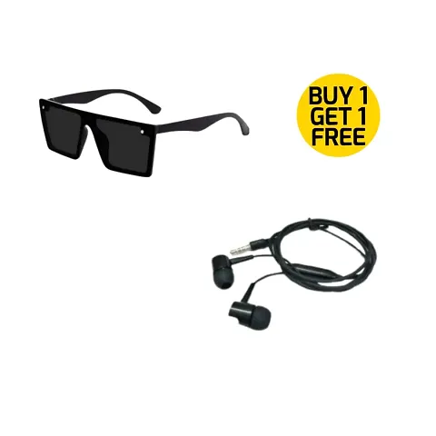 New modern square sunglasses for men women boys and girls for all outings riding biking with leather case for all seasons Wired in Ear Earphone with Mic, 3.5mm Audio Jack, Enhanced Ultra Deep Ba