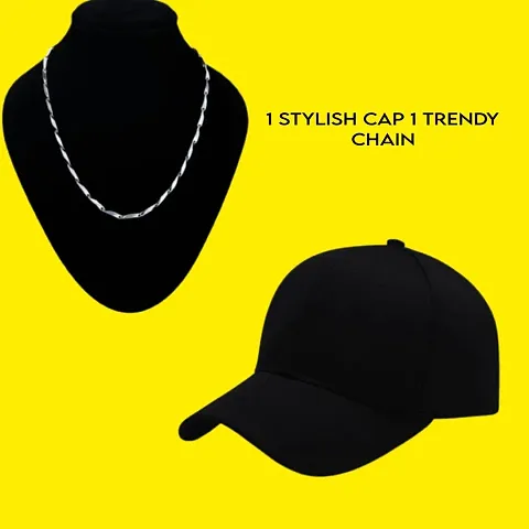 Trendy Baseball Cap Latest Stainless Plated Rice Design Chain for Mens and Boys (Pack Of 2)