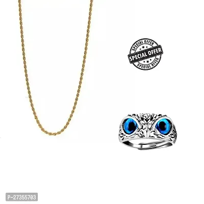 Gold-plated Chain with golden polish Evil Blue Eye Owl Face Ring Silver Alloy Adjustable Rin