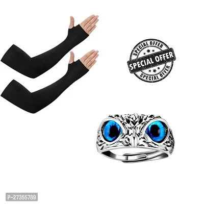 Unisex Cover One Pairs Arm Sleeve Glove With Thumb Hole, For Driving Riding/Sports  Outdoor Activities Skin Evil Blue Eye Owl Face Ring Silver Alloy Adjustable Ring For Men  Women Alloy Ring-thumb0