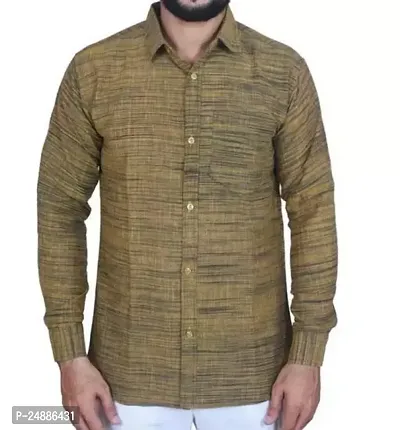 Stylish Brown Khadi Cotton Long Sleeves Self Pattern Regular Fit Shirt For Men-thumb0