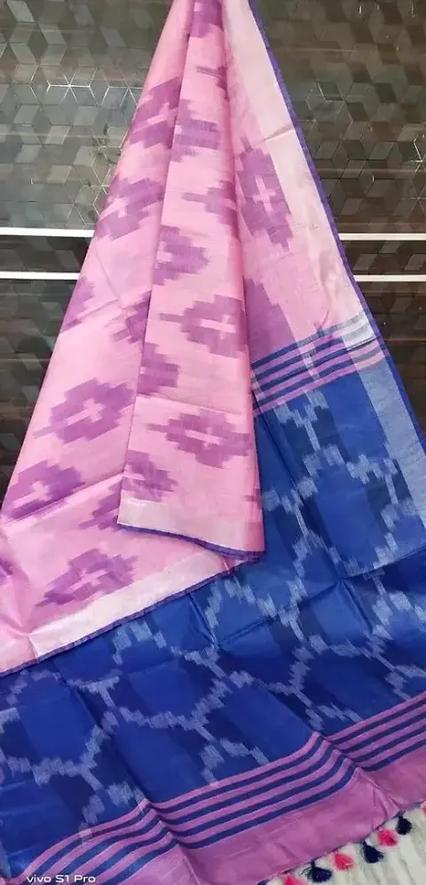 Latest Attractive Cotton Ikat Saree with Blouse Piece