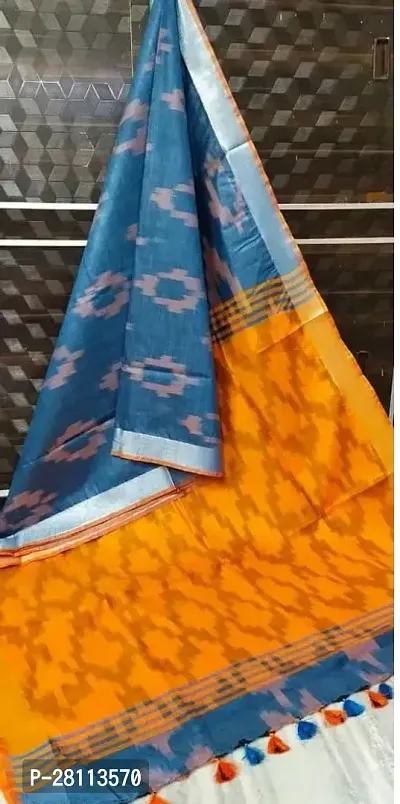 Stylish Linen Saree With Blouse Piece For Women-thumb0