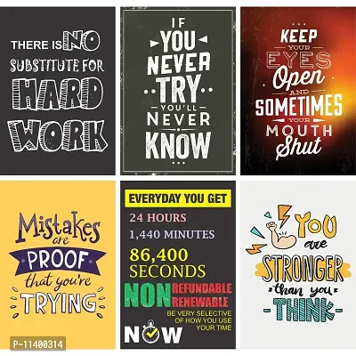 Craft Qila Inspirational Motivational Self Adhesive Posters for Room and Office Motivational Decoration - Multicolor (45 cm x 30 cm x 2 cm) Pack of 6