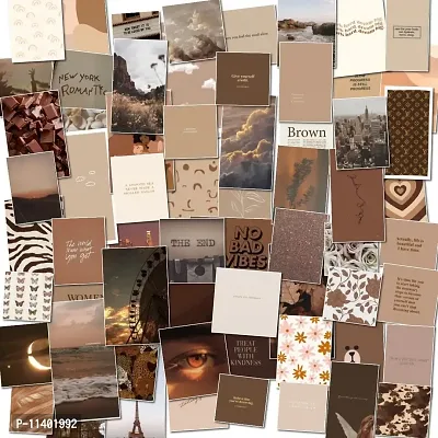 Craft Qila Peel-N-Stick Photo Wall Collage Kit 65 PCS Brown Digital Room Decor Photo Collection Small A6 Posters Stickers for Room and Wall Decoration-thumb2