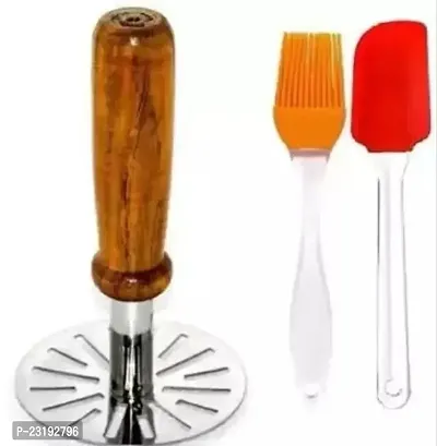 Classic Stainless Steel Vegetable Potato Masher Pav Bhaji Masher With Spatula And Pastry Brush Pack Of 03