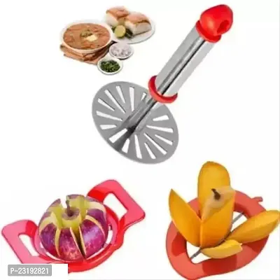 Classic Pav Bhaji Masher With Stainless Steel Handle Deluxe Apple Cutter And Premium Mango Cutter Pack Of 3