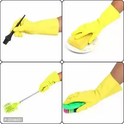 Reusable Rubber Hand Gloves Stretchable Gloves for Washing Cleaning Kitchen Garden 1Pair Any Color-thumb2