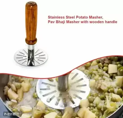 Classic Stainless Steel Potato Masher Pav Bhaji Masher With Wooden Handle Stainless Steel Masher Pack Of 1-thumb5