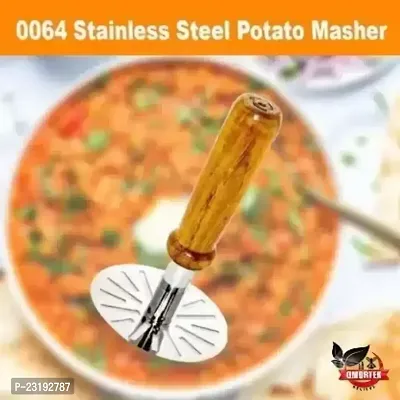 Classic Stainless Steel Potato Masher Pav Bhaji Masher With Wooden Handle Stainless Steel Masher Pack Of 1-thumb2