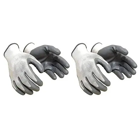 2 PAIR Cotton Anti Cutting Cut Resistant Greywhite Hand Safety Gloves Cut-Proof Protection with Rubber Grade Wet and Dry Nylon Glove