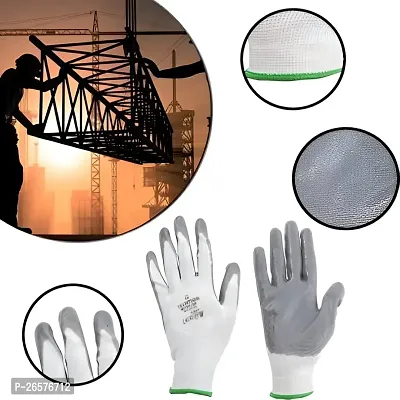 2 PAIR Cotton Anti Cutting Cut Resistant Greywhite Hand Safety Gloves Cut-Proof Protection with Rubber Grade Wet and Dry Nylon Glove-thumb4