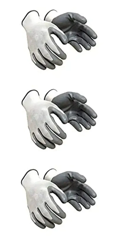 3 PAIR Cotton Anti Cutting Cut Resistant Greywhite Hand Safety Gloves Cut-Proof Protection with Rubber Grade Wet and Dry Nylon Glove
