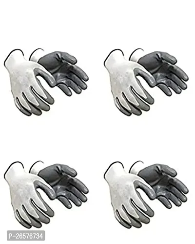 4 PAIR Cotton Anti Cutting Cut Resistant Greywhite Hand Safety Gloves Cut-Proof Protection with Rubber Grade Wet and Dry Nylon Glove-thumb0