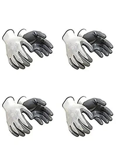 4 PAIR Cotton Anti Cutting Cut Resistant Greywhite Hand Safety Gloves Cut-Proof Protection with Rubber Grade Wet and Dry Nylon Glove