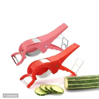 2 in 1 Vegetable  Fruit Multi Cutter  Cutter Sharp Stainless Steel 5 Blade Vegetable Cutter with Peeler (Pack of 2)-thumb0