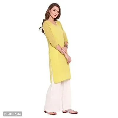 Trendif Women's Polyester Lurex Solid Print Yellow Kurta/Kurti - K3516-thumb4