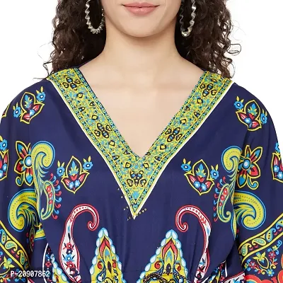 Trendif Women's?Navy Blue Multicolor Faux Crepe Digital Print Long Kaftan - 4276XS-thumb3