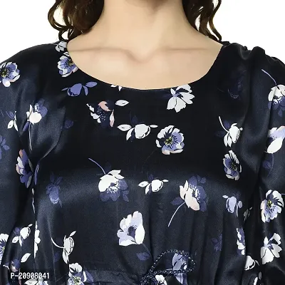 Trendif Women's Navy Blue Japanese Satin Floral Print Nighty/Nightwear Kaftan - 3788XL-thumb5