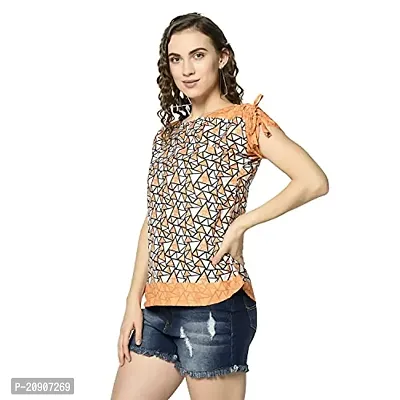 Trendif Women's Orange Moss Crepe Geometric Print Top - 3802-thumb4