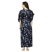 Trendif Women's Navy Blue Japanese Satin Floral Print Nighty/Nightwear Kaftan - 3788XL-thumb3
