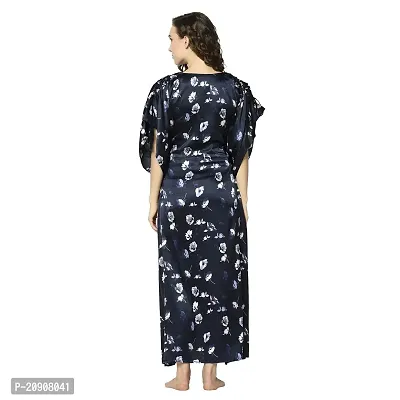 Trendif Women's Navy Blue Japanese Satin Floral Print Nighty/Nightwear Kaftan - 3788XL-thumb4