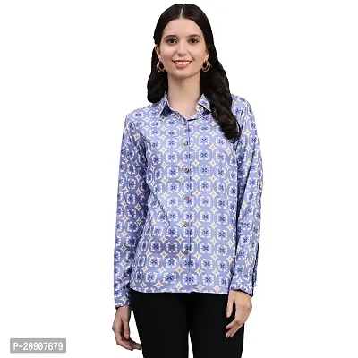 Trendif Women's Blue N White Polyester Rayon Digital Print Casual Collar Shirt - 4308-thumb0