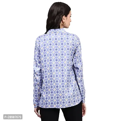 Trendif Women's Blue N White Polyester Rayon Digital Print Casual Collar Shirt - 4308-thumb5