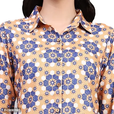 Trendif Women's Orange N Blue Polyester Rayon Digital Print Casual Collar Shirt - A4307-thumb3