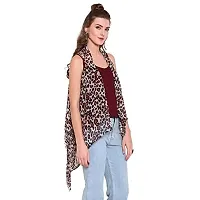 Trendif Women's Beige N Red Faux Chiffon Cheetah Print Shrug - 3535-thumb2