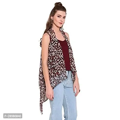 Trendif Women's Beige N Red Faux Chiffon Cheetah Print Shrug - 3535-thumb3