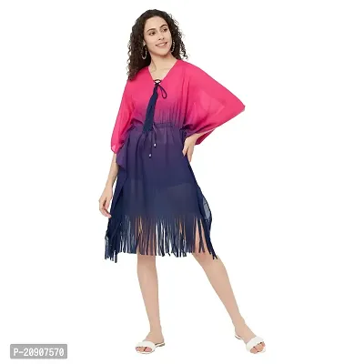 Trendif Women's?Pink and Blue Tie Die Faux Crepe Digital Print Kaftan Dresses with Pockets, XS-5XL, Regular to Plus Size