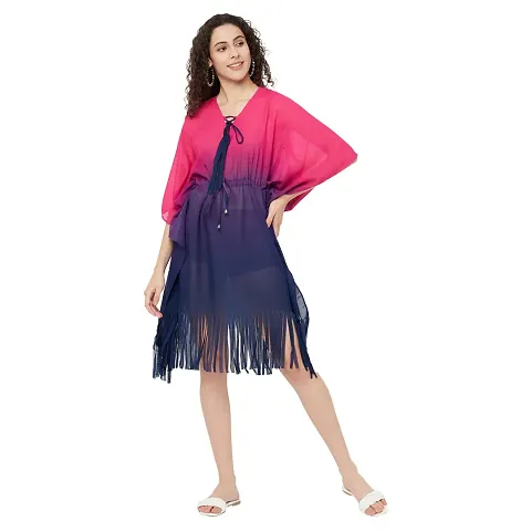 Trendif Women's?Pink and Tie Die Faux Crepe Digital Print Kaftan Dresses with Pockets, XS-5XL, Regular to Plus Size