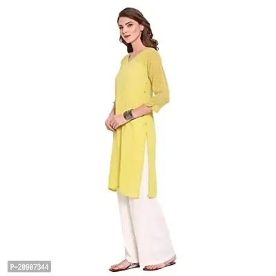 Trendif Women's Polyester Lurex Solid Print Yellow Kurta/Kurti - K3516-thumb3