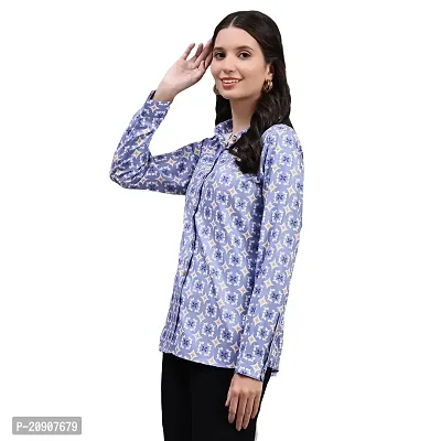 Trendif Women's Blue N White Polyester Rayon Digital Print Casual Collar Shirt - 4308-thumb3