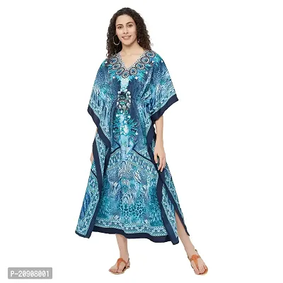 Trendif Women's Blue Multicolor Faux Crepe Digital Print Long Kaftan - 4278XXL-thumb0